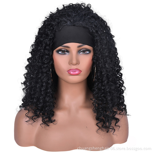 wholesale hair vendors Afro Natural colour short kinky curly synthetic wig for black women headband wigs Heat Resistant Fiber
